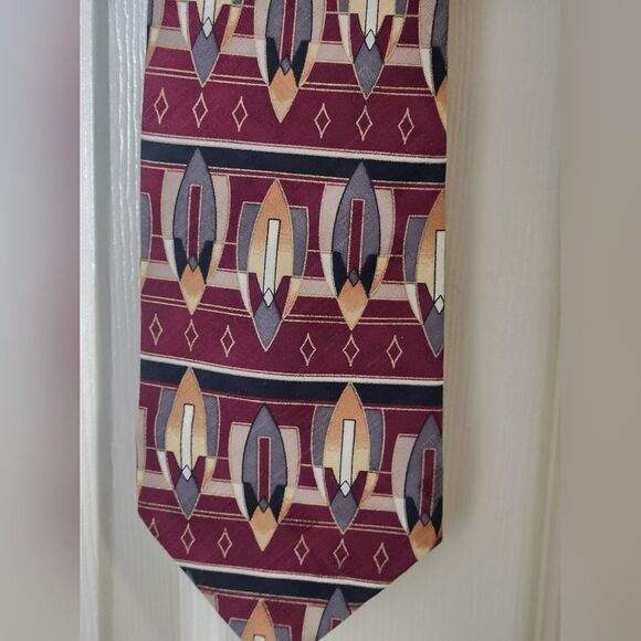 Zylos George Machado Multicolred 100% SILK Geometric  Italian Print 53"×4"  Tie - Picture 2 of 4